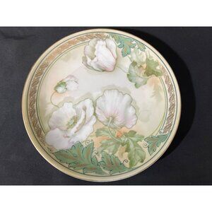 Antique RS Germany Elegant White Poppy 8” Hand Painted Porcelain Gold Rim Plate